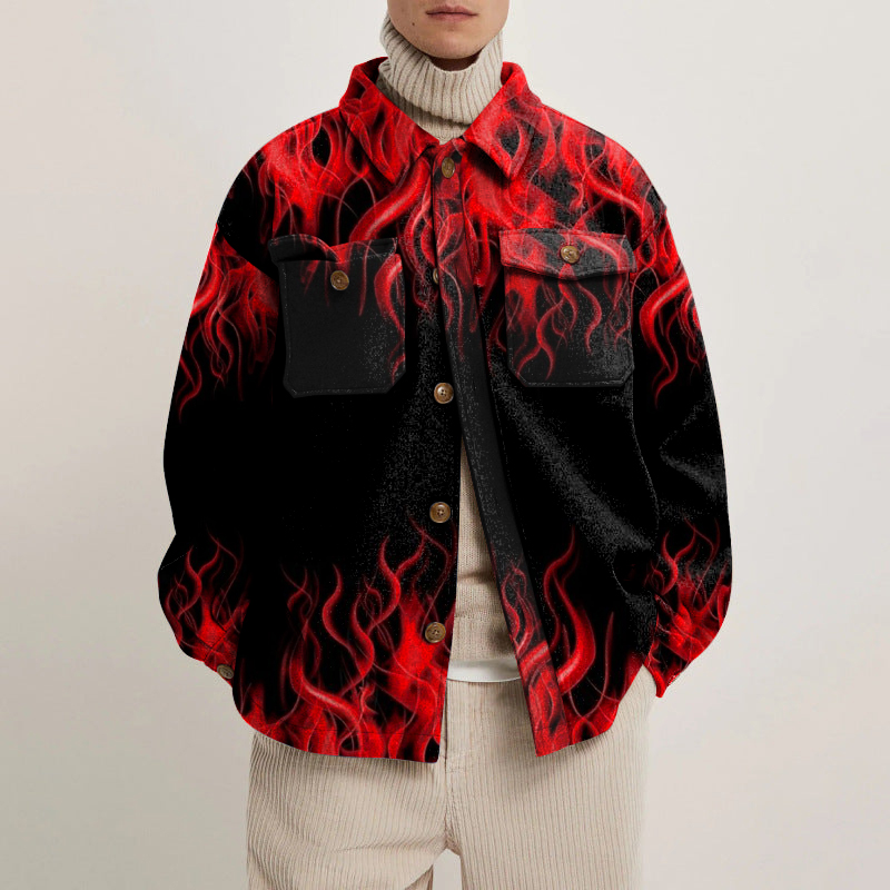 Unisex Irregular Flame Shirt Jacket