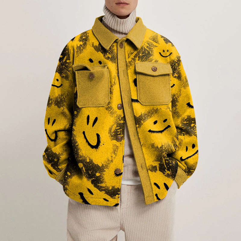 Unisex Casual Smiley Print Shirt Jacket