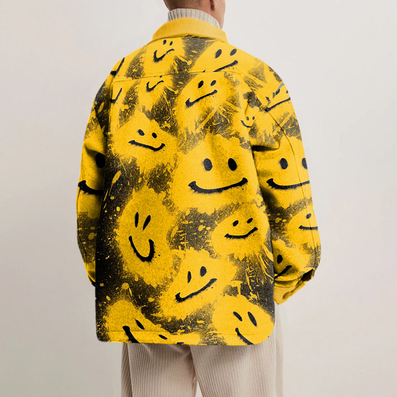 Unisex Casual Smiley Print Shirt Jacket