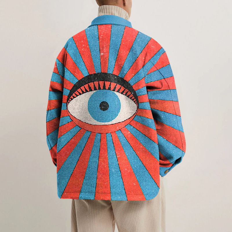 Big Eyes Graffiti Print Lapel Button Jacket