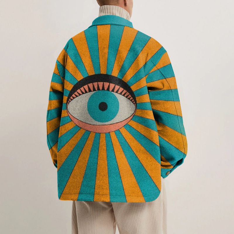 Big Eyes Graffiti Print Lapel Button Jacket