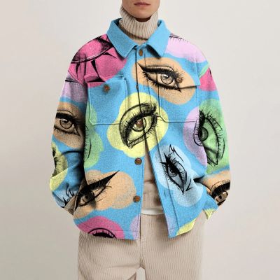 Colorful Eye Print Lapel Button Jacket