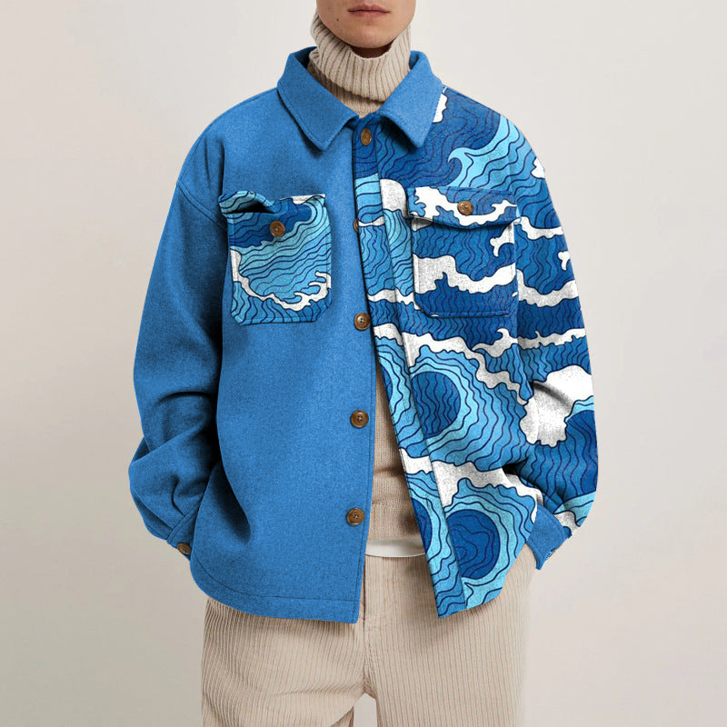 Unisex Street Wave Print Shirt Jacket