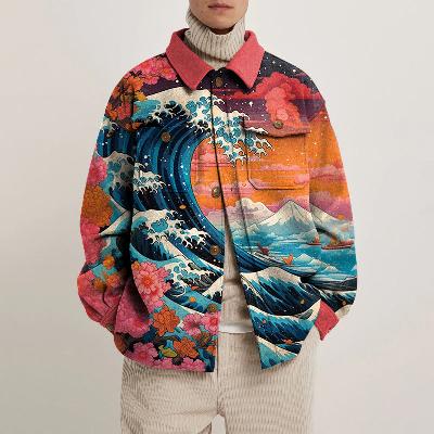 Unisex Ukiyoe Print Shirt Jacket