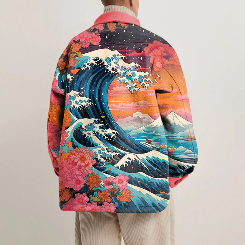 Unisex Ukiyoe Print Shirt Jacket