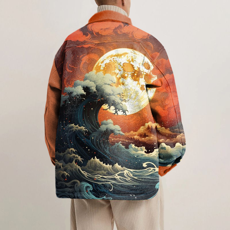 Casual Ukiyoe Print Shirt Jacket