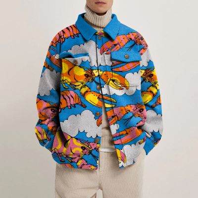 Lobster Print Lapel Button Down Jacket