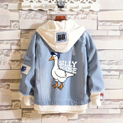 Silly Goose Hat Printed Two-Piece Denim Jacket