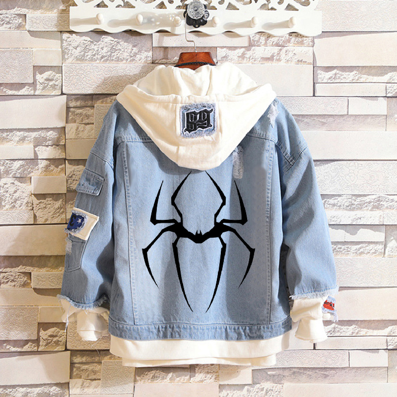 Bat-Spider Print Two-Piece Denim Jacket