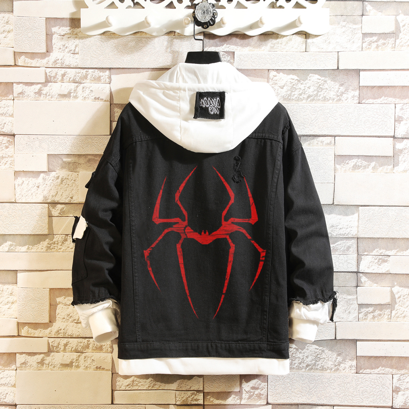 Bat-Spider Print Two-Piece Denim Jacket