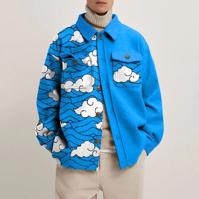 Water Print Lapel Button Down Jacket