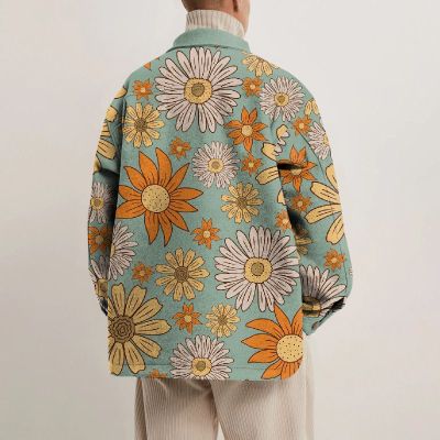 Vintage Floral Print Lapel Button Jacket