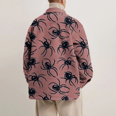 Black Spider Print Lapel Button Jacket