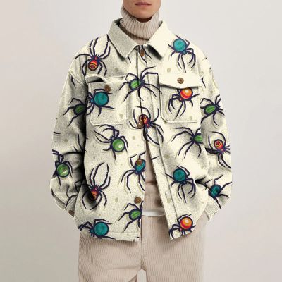 Color Spider Print Lapel Button Jacket