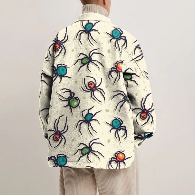 Color Spider Print Lapel Button Jacket