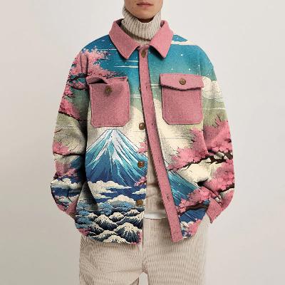 Pink Ukiyoe Print Unisex Shirt Jacket