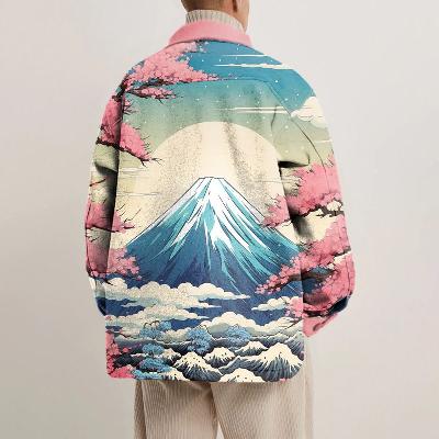 Pink Ukiyoe Print Unisex Shirt Jacket