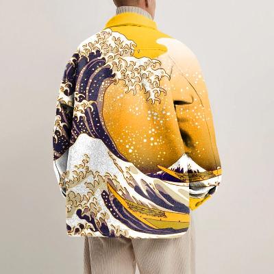 Yellow Ukiyoe Print Unisex Shirt Jacket