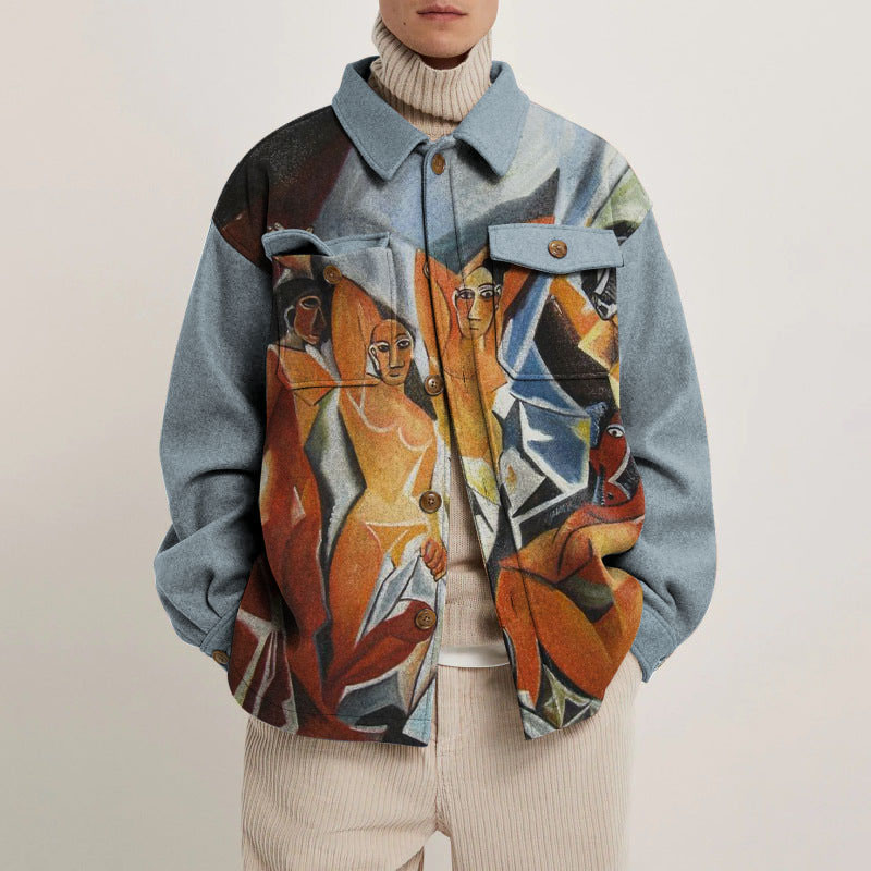 Oil Painting Print Long Sleeve Shirt Jacket