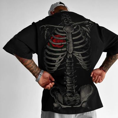 Halloween Heart Skeleton Print Cotton T-Shirt