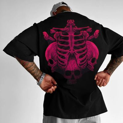Halloween Heart Skeleton Print Cotton T-Shirt