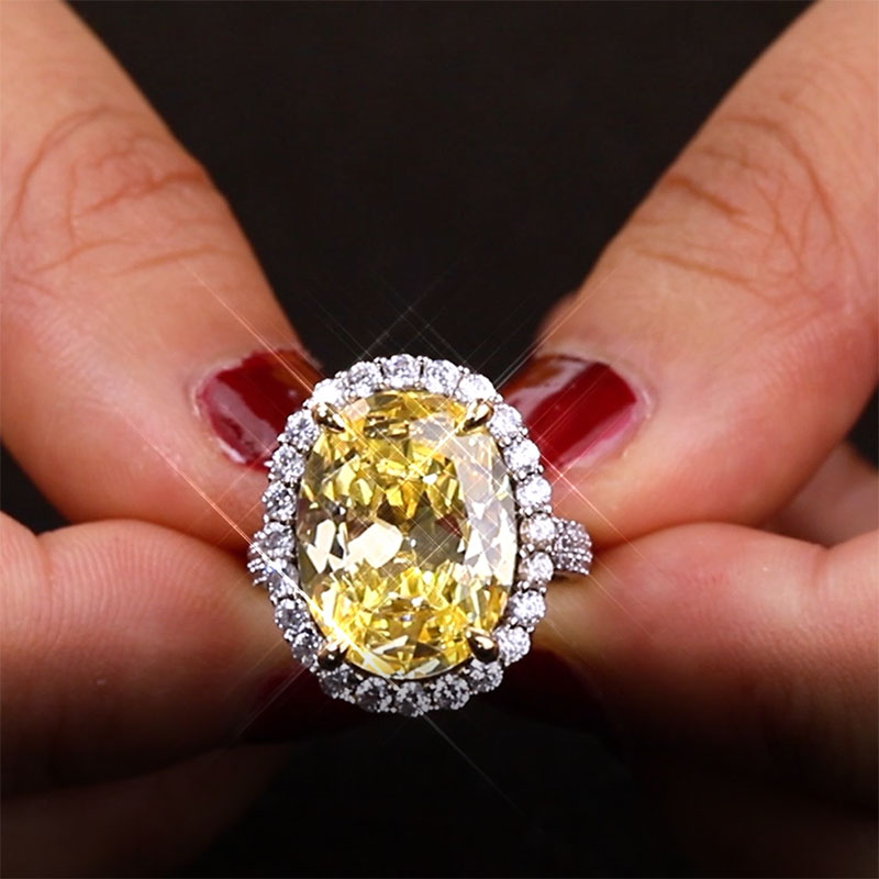 Oval Cut Lab-created Fancy Yellow Sapphire Engagement Ring