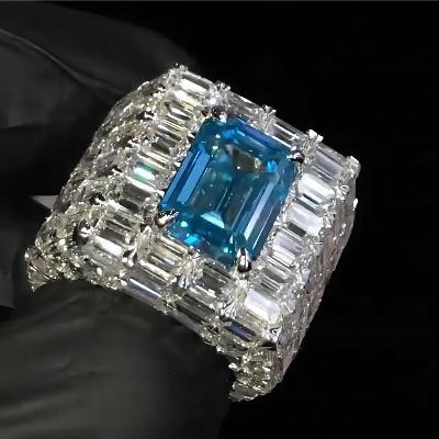 14 CT All Emerald Cut Blue Center Stone Ring