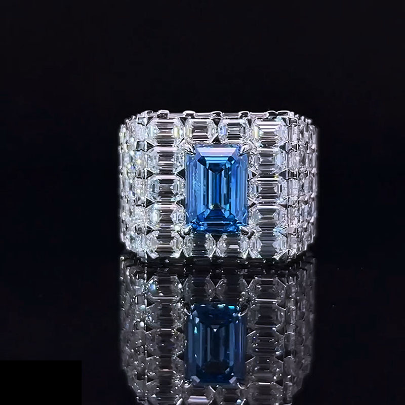 14 CT All Emerald Cut Blue Center Stone Ring