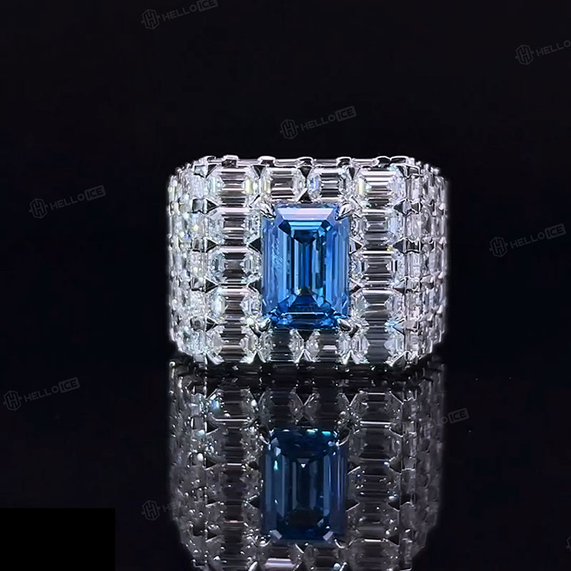 14 CT All Emerald Cut Blue Center Stone Ring