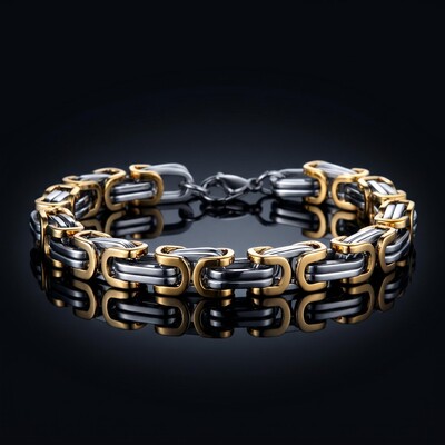 8mm Gold & Silver Titanium Steel Byzantine Bracelet
