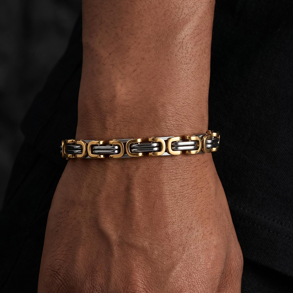 8mm Gold & Silver Titanium Steel Byzantine Bracelet 8mm Gold & Silver Titanium Steel Byzantine Bracelet