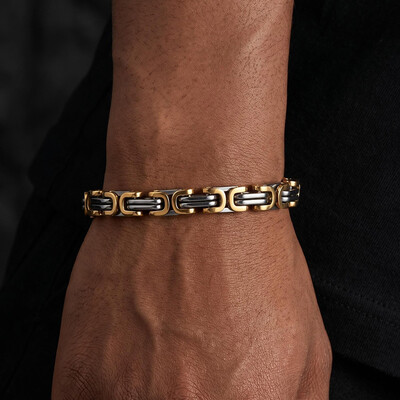 8mm Gold & Silver Titanium Steel Byzantine Bracelet
