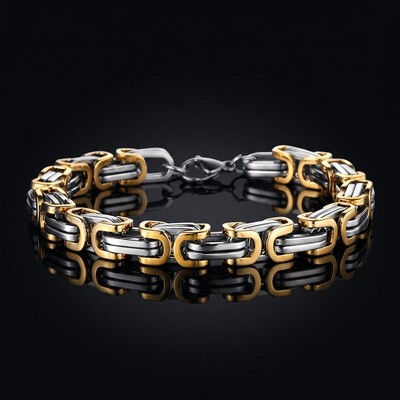 8mm Gold & Silver Titanium Steel Byzantine Bracelet