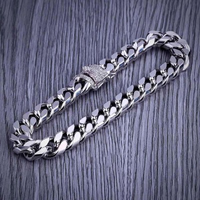 10mm Stainless Steel Miami Cuban Bracelet with Iced Clasp