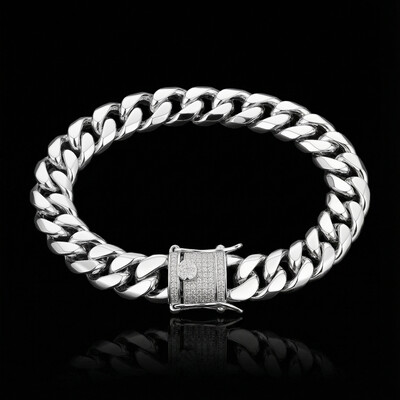 10mm Stainless Steel Miami Cuban Bracelet with Iced Clasp