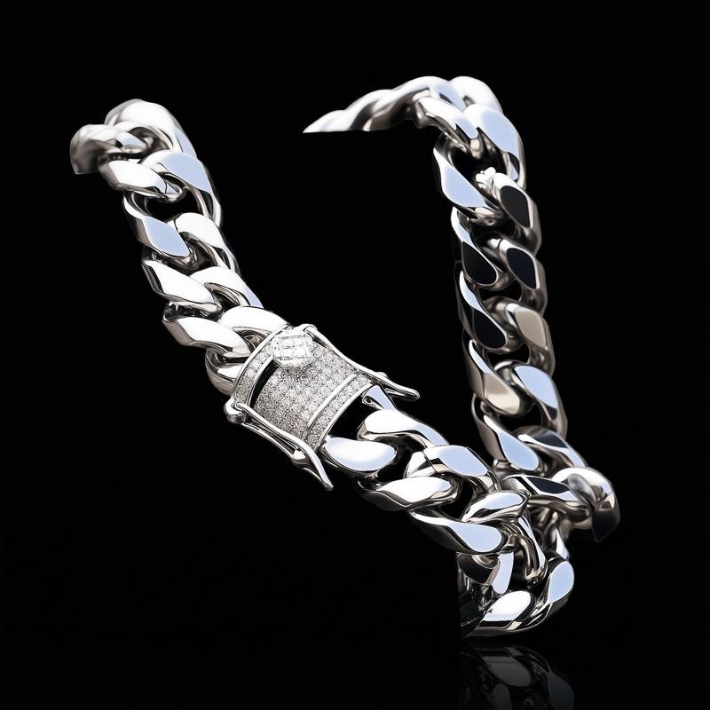 10mm Stainless Steel Miami Cuban Bracelet with Iced Clasp 10mm Stainless Steel Miami Cuban Bracelet with Iced Clasp
