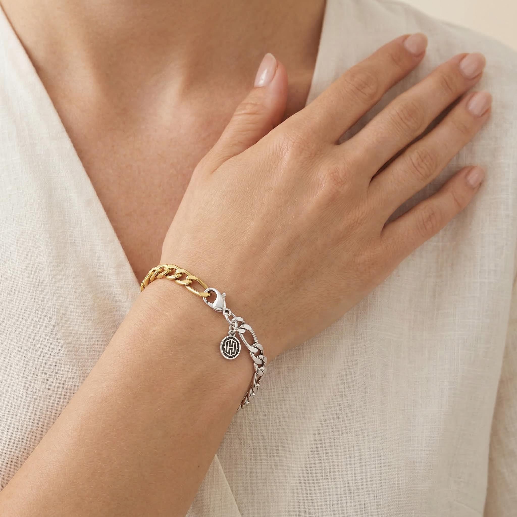 Women's 5mm Two-Tone Figaro Bracelet Women's 5mm Two-Tone Figaro Bracelet