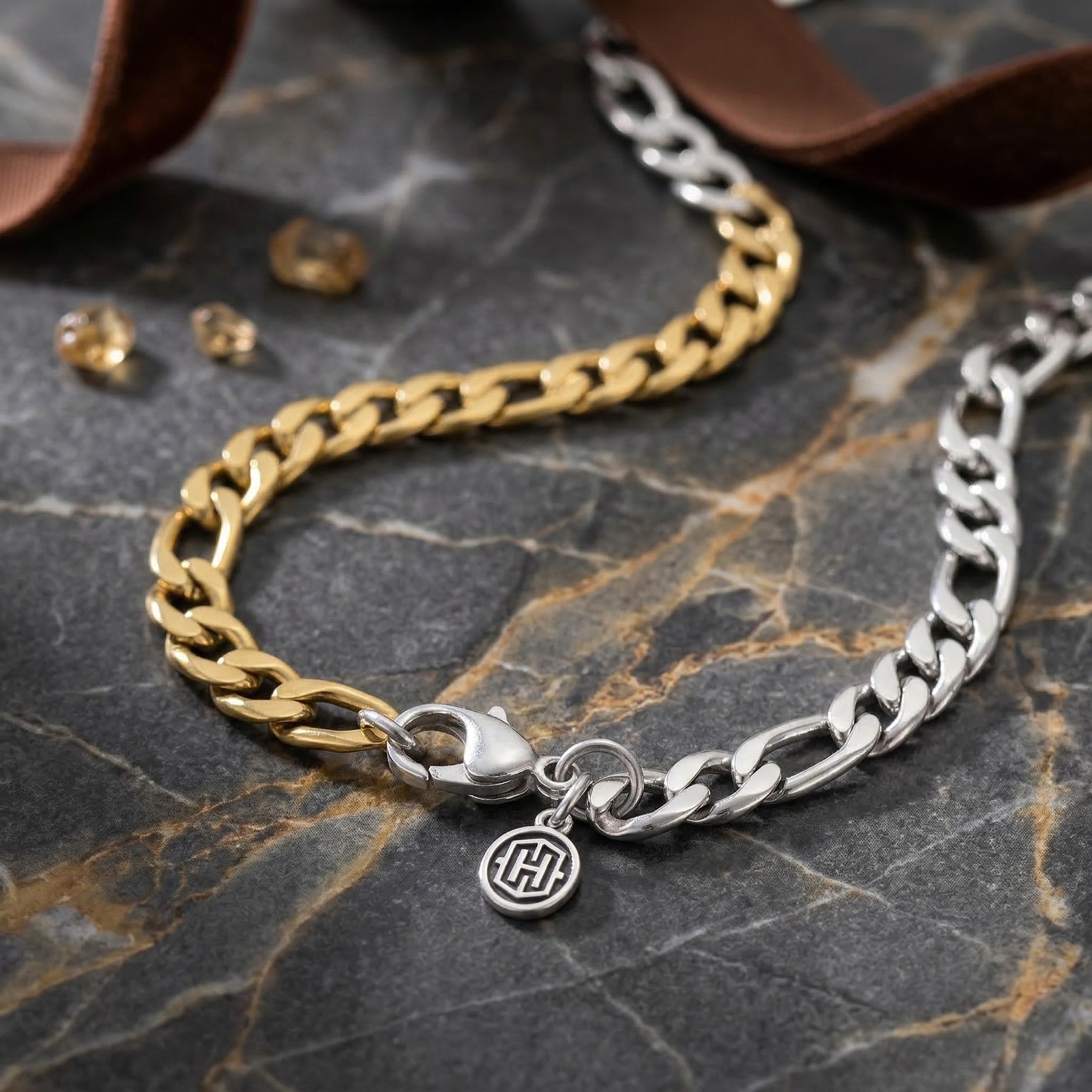 Women's 5mm Two-Tone Figaro Bracelet Women's 5mm Two-Tone Figaro Bracelet