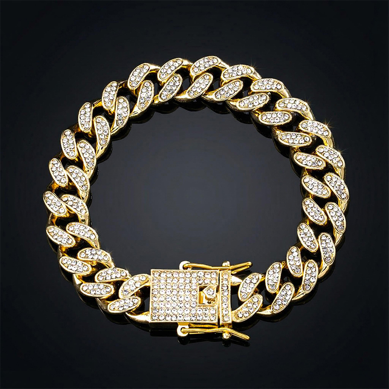 12mm Iced Miami Cuban Bracelet in Gold