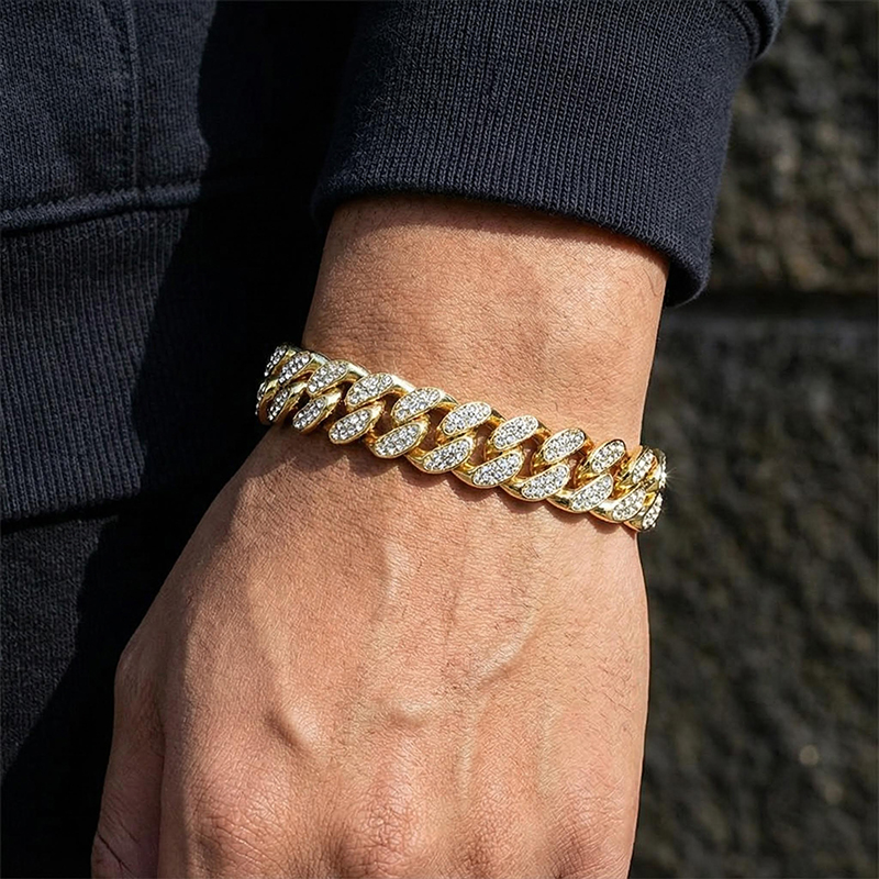 12mm Iced Miami Cuban Bracelet in Gold