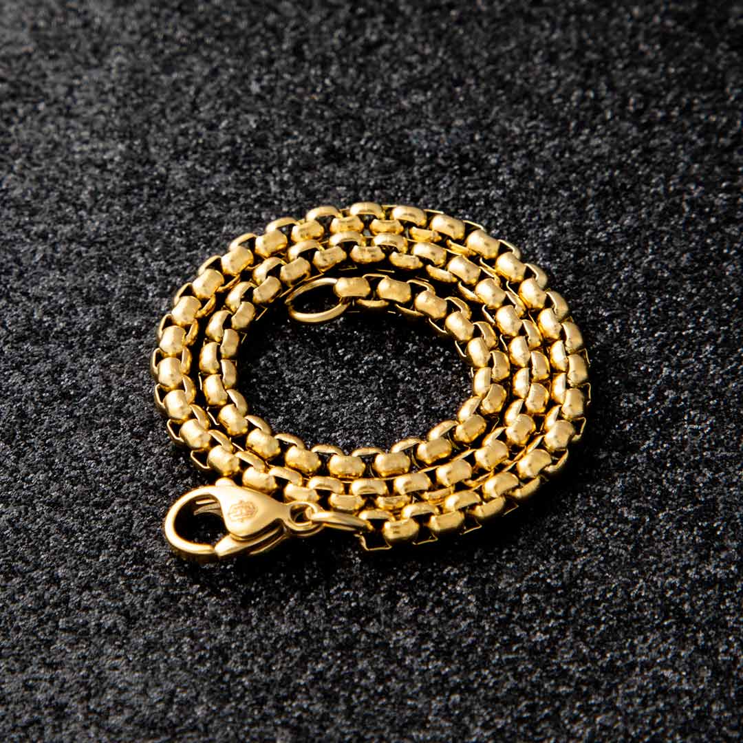 3mm Round Box Bracelet in Gold
