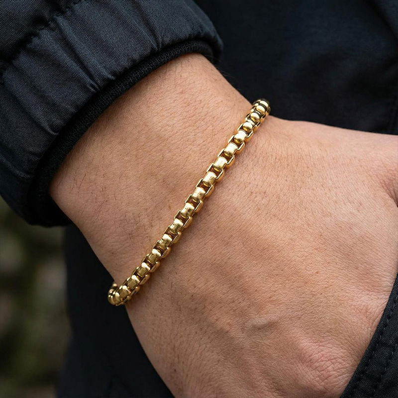 5mm Round Box Bracelet in Gold
