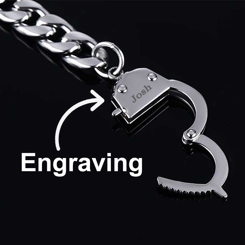 Engraved Handcuffs Stainless Steel Cuban Bracelet