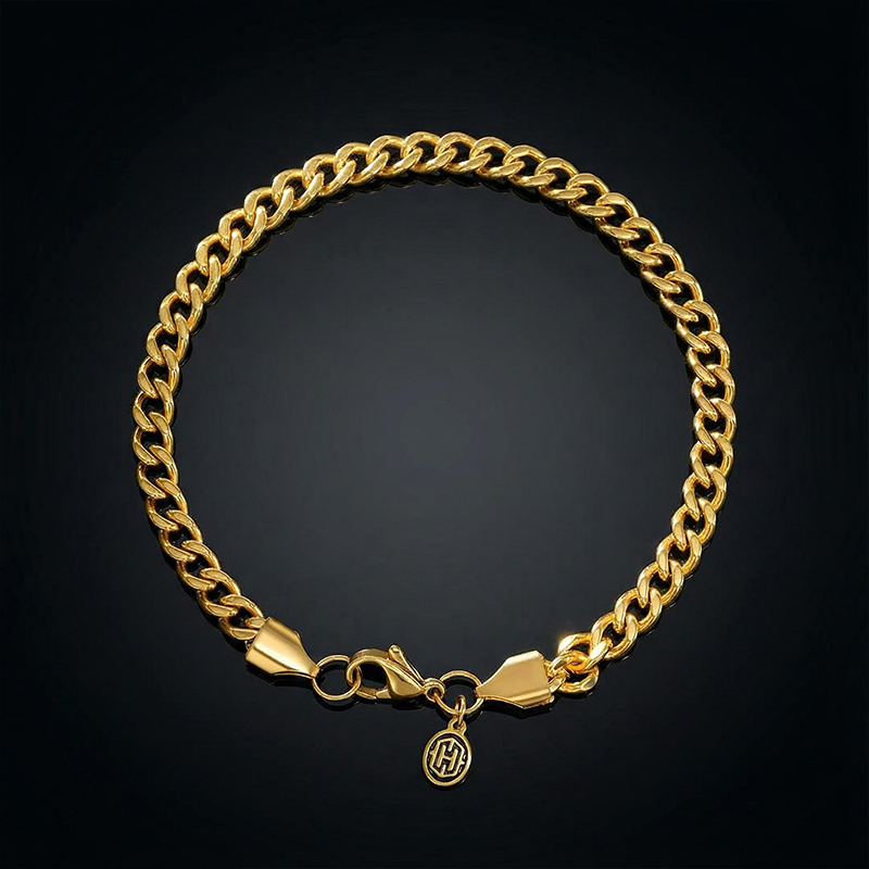 5mm Stainless Steel Cuban Bracelet in Gold