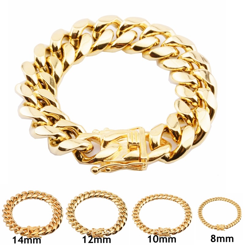 8mm/10mm/12mm/14mm 8" Stainless Steel Cuban Bracelet in Gold