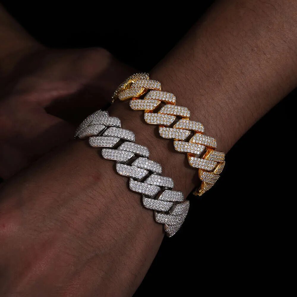 Iced 20mm Handset Cuban Bracelet in White Gold with Box Clasp