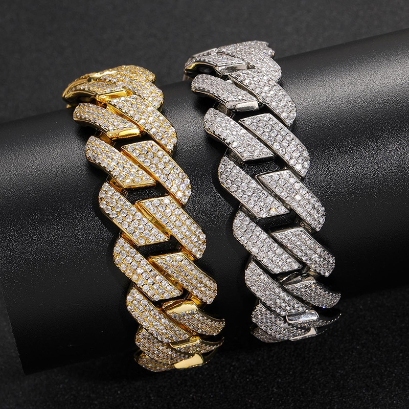 Iced 20mm Handset Cuban Bracelet in White Gold with Box Clasp
