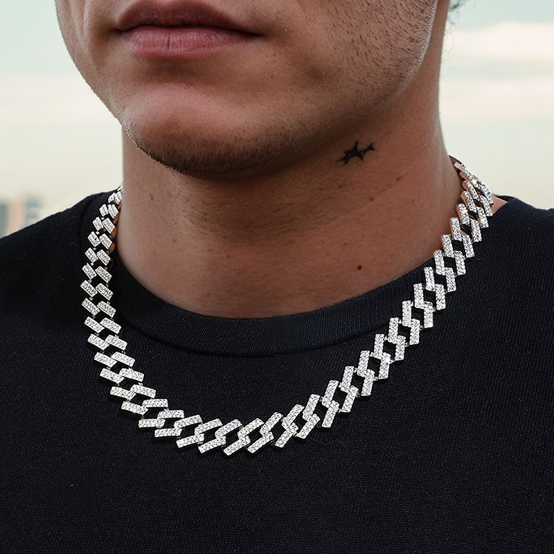 14mm Iced Prong Cuban Chain in White Gold