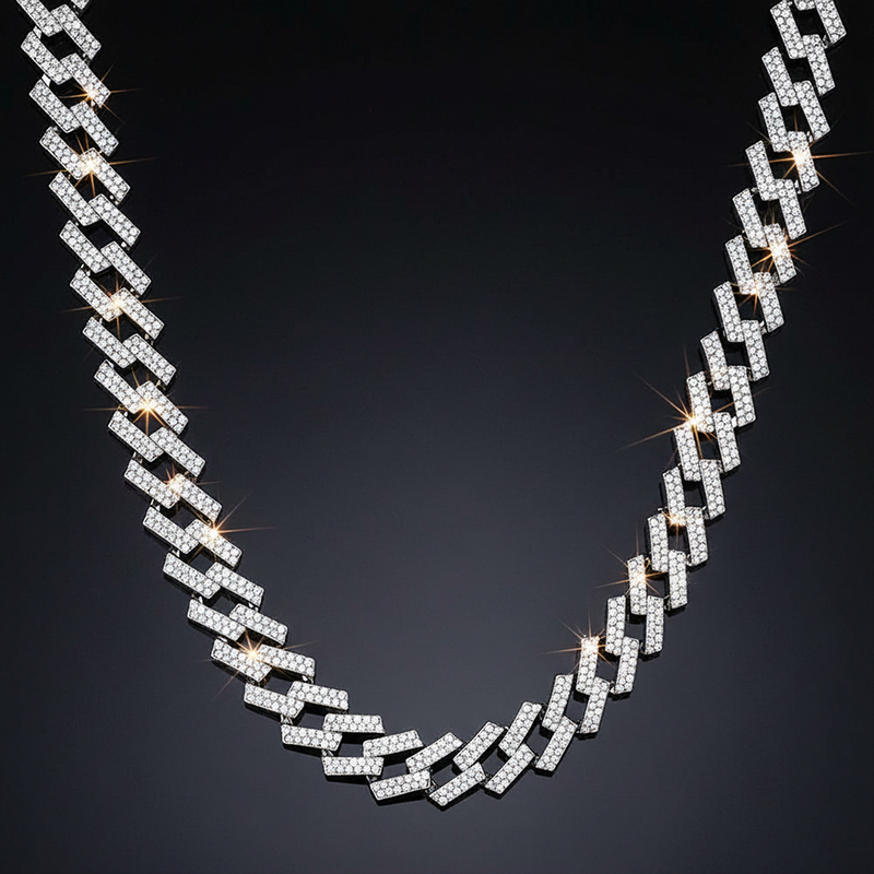 14mm Iced Prong Cuban Chain in White Gold