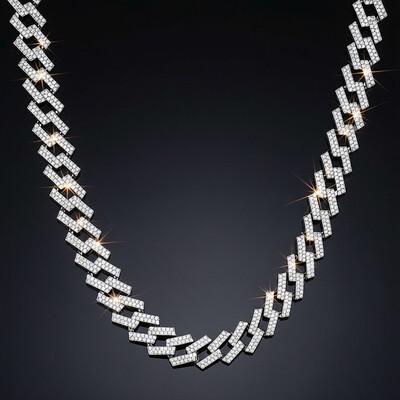 14mm Iced Prong Cuban Chain in White Gold